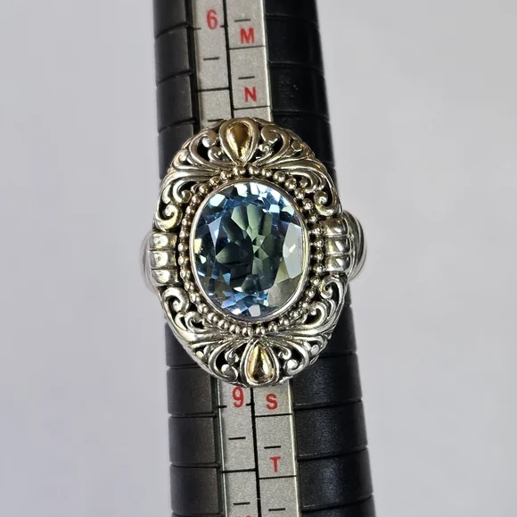 Natural Sky Blue Topaz Ring in 18K & Sterling Silver Sz 8! - Picture 7 of 8